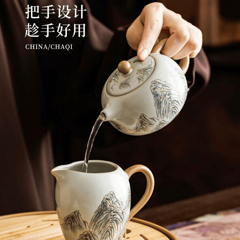 中国直送】一品仟堂 千里江山 汝窯 西施壺 茶水分離 単体 13*8cm - Yami