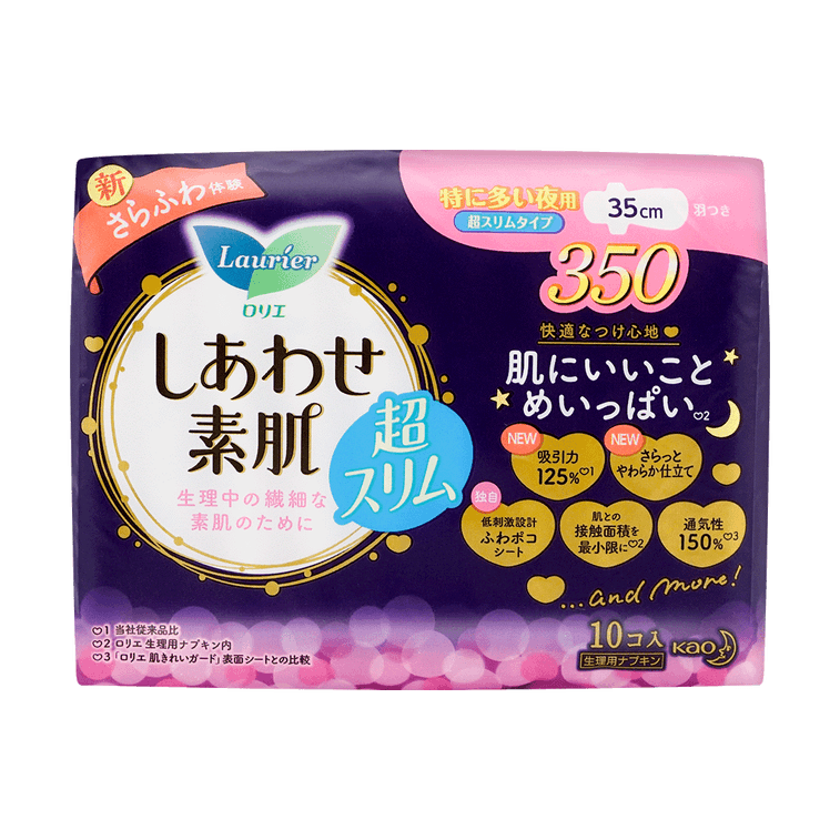 日本KAO花王 LAURIER乐而雅  F超薄超透气系列 超长量多棉柔卫生巾 温和无刺激 夜用350mm 10片入 12