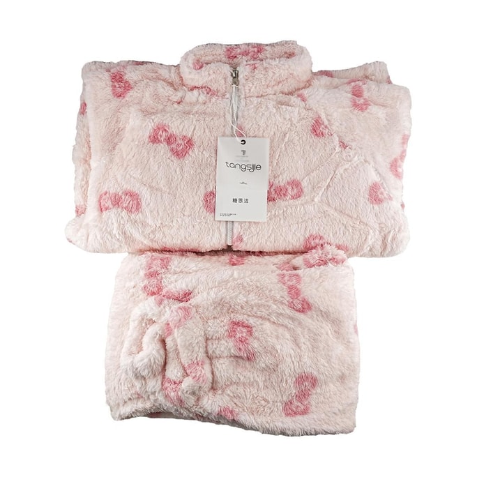 Pajamas Flannel Set White Pink Bow Print M