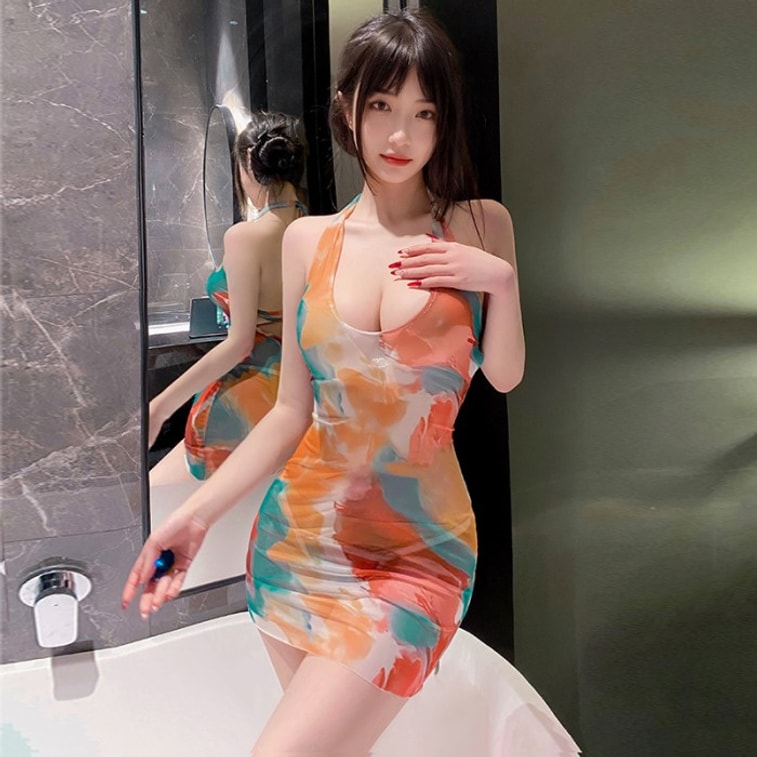 Deep U Groove Halo Printed bag Hip Skirt Style 7