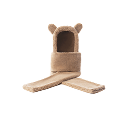 Bear hat and scarf one autumn-winter plush warm adult light brown