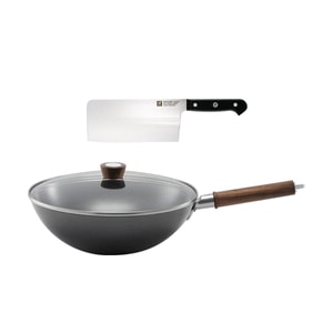Dragon Wok 12 in + Chinese Chef's Knife 7.1 in Combo Set, Essential Kitchen Tools 【Special Offer Value Pack】