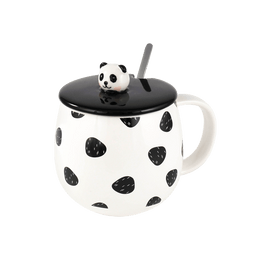 Ceramic Mug W/Lid & Spoon Panda, 3.5"D x 4.5"H