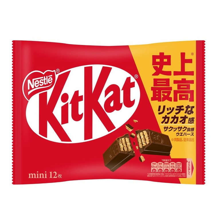【日本直郵】NESTLE雀巢 KITKAT奇巧 迷你塗層夾心威化巧克力餅乾 巧克力原味 12枚