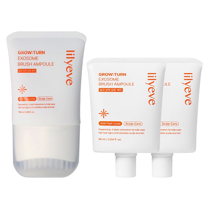 GrowTurn Exosome Brush Hair Ampoule Set, Leave-In Scalp Serum for Thinning Hair, Caffeine & Biotin, 38-Tip Brush, 100ml/3.38 fl.oz. + 2 x 90ml/3.04 fl.oz. Refills, 280ml/9.47 fl.oz. Total