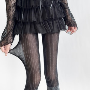 Shiny Silver Autumn And Winter Vertical Textured Layered Sheer Tights For Sexy Girls Black 1 Piece