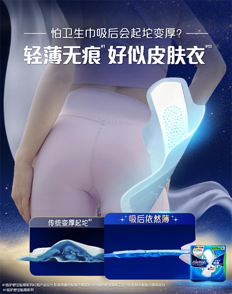 【中国直邮】 美国 护舒宝 液体卫生巾日用加长 量多超薄透气270mm*16片/包