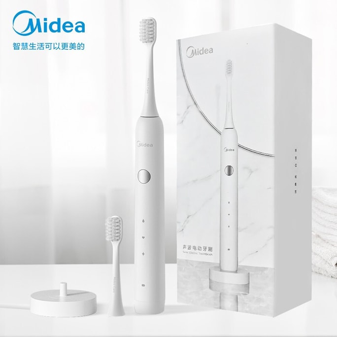 【中国直邮】Midea美的声波电动牙刷 清洁亮白按摩 3档刷牙模式 刷头x2 USB充电 白色