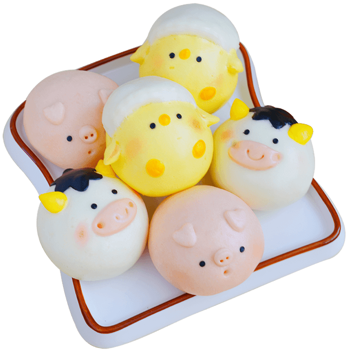 Bao Babies Oh McDonald Bao Set (2-Caramel 2-Custard 2-Red Bean Paste) Low Sugar Low Oil- 6 Pcs Per Box 8.47 oz