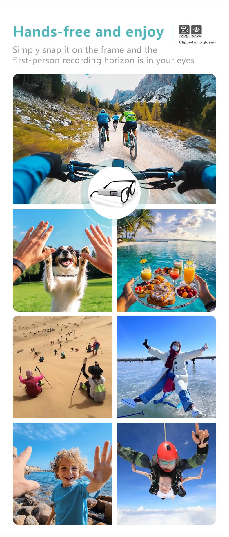 【中国直邮】 晶雅家 旅行骑行记录神器!1080P WiFi 眼镜运动相机 含 128G 内存卡 白色一套装