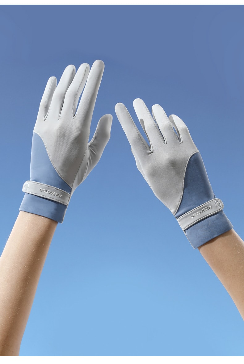 【中国直邮】 GoloveJoy 冰丝防晒手套 冰川蓝/双 透气薄款 冰感防滑露指手套