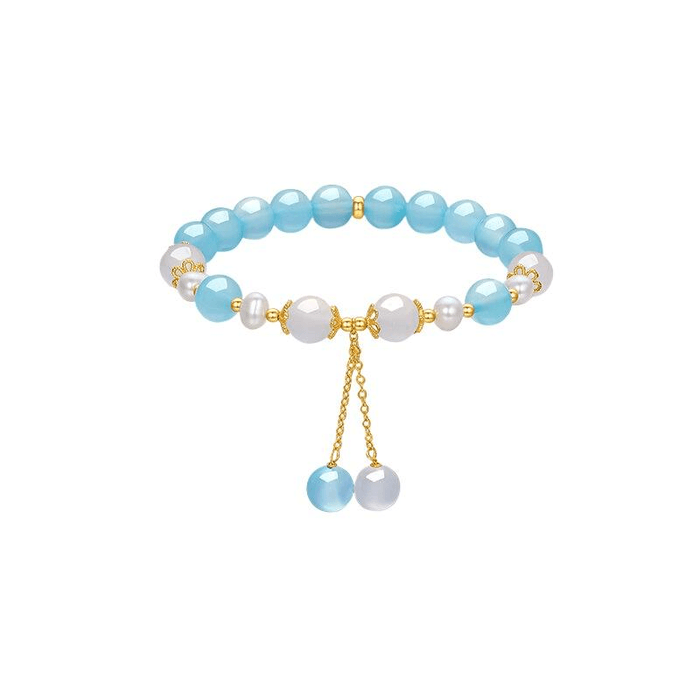 [중국 직배송] 차우 상상 여성용 캘세도니 팔찌, 작은 블루 피치 디자인, 고급스럽고 심플하며 우아함, 17cm x 1개