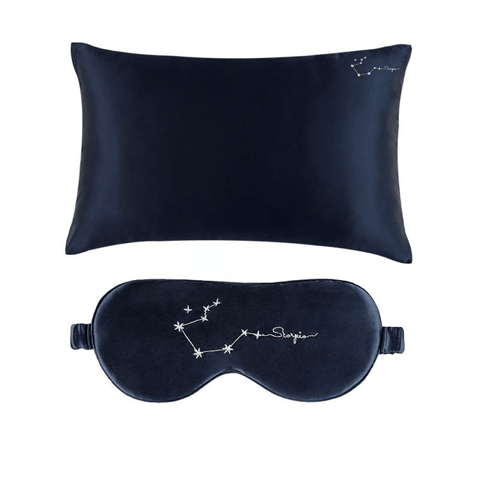 Zhenju Manito Stellar (Scorpio - Deep Sea Blue) Zodiac Mulberry Silk Embroidered Eye Mask Pillowcase, 1 piece