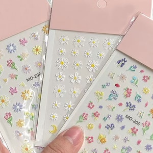 Oil Painting Small Wildflowers Minimalist Nail Stickers Spring Wildflowers 3 Styles F