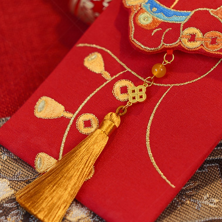 【中国直送】HSPM 馬年刺繍生地 赤い封筒 クリエイティブ中国風 10,000元 赤い封筒 新年の挨拶やお年玉に かわいい馬のデザイン 1枚 13