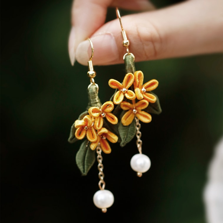 【중국 직배송】 HSPM 수제 당화 귀걸이 계화 황 한 쌍 여성 신중국풍 귀걸이 국풍 소녀 고풍 액세서리 4
