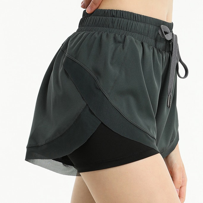 Breathable Quick Drying Sports Shorts Anti Light Yoga Shorts Elastic Hip Lifting Fitness Running Pants Grey Green L