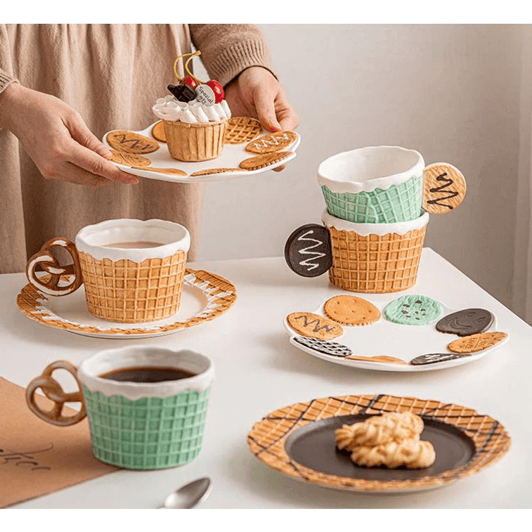 【中國直郵】PEAULEY 手作創意咖啡杯+托盤套裝D 1 份 5