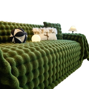 Chinese Style Rabbit Fur-Like Sofa Cover Winter Cushion Full Coverage Sofa Throw Protector Bubble Rabbit Fur Fabric - Vintage Green 180*150cm 1 Piece