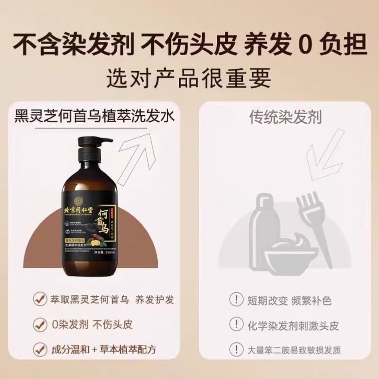 [중국 직배송] 베이징 통런탕 호장근, 생강, 영지버섯 추출물 샴푸 550ml/병 - 탈모 방지, 모발 성장 촉진, 영양 공급, 유분 조절, 비듬 제거. 7