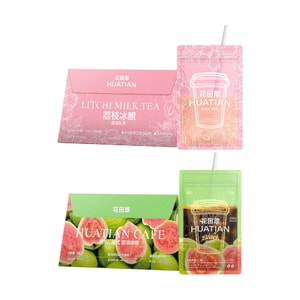 Guava C Americano Black Coffee+Lychee Flavor Instant Milk Tea,9.87oz【2 Combo Packs】【 Low Calories 0 Sugar 0 Fat】