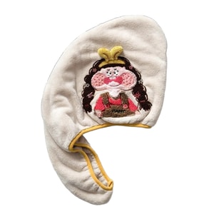 [中国直送] HSPM ニューリトルリッチレディシャワーキャップ、刺繍入りコーラルフリース、柔らかく肌に優しい女の子用カップルシャワーキャップ、ホワイト、25/45cm、120g