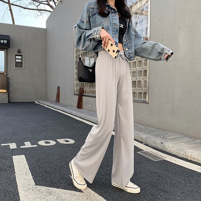 New spring and summer large size high waist straight fashion casual pants ice silk wide leg pants