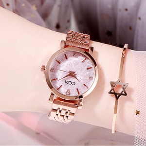 中国のGEDI Starry Skyレディースウォッチは、インターネットの有名人、ファッショナブルな女の子の高見えで多用途なレディースウォッチ、ローズゴールドケースのピンクプレートです。