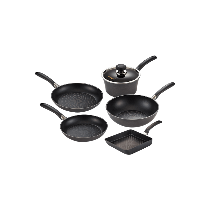 【6pcs Set】Diamond Signature 9"Frying Pan+11"Frying Pan+11" Wok+1.5 Qt Saucepan with Lid+Omelette Pan IH