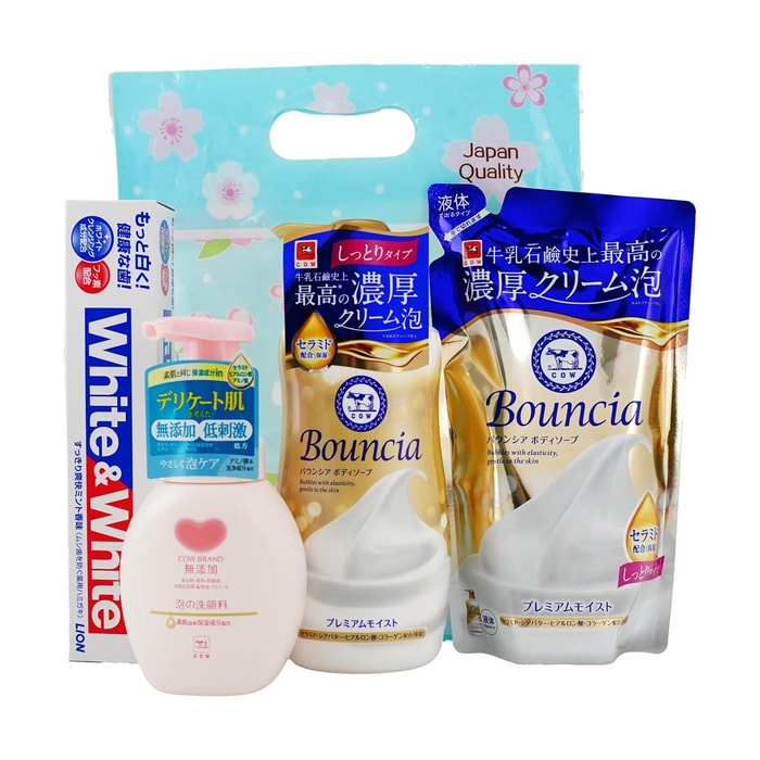 【YAMI Value Pack】Bouncia Premium Moist Body Soap Body Wash, with Refill +  Face Wash + White Toothpaste