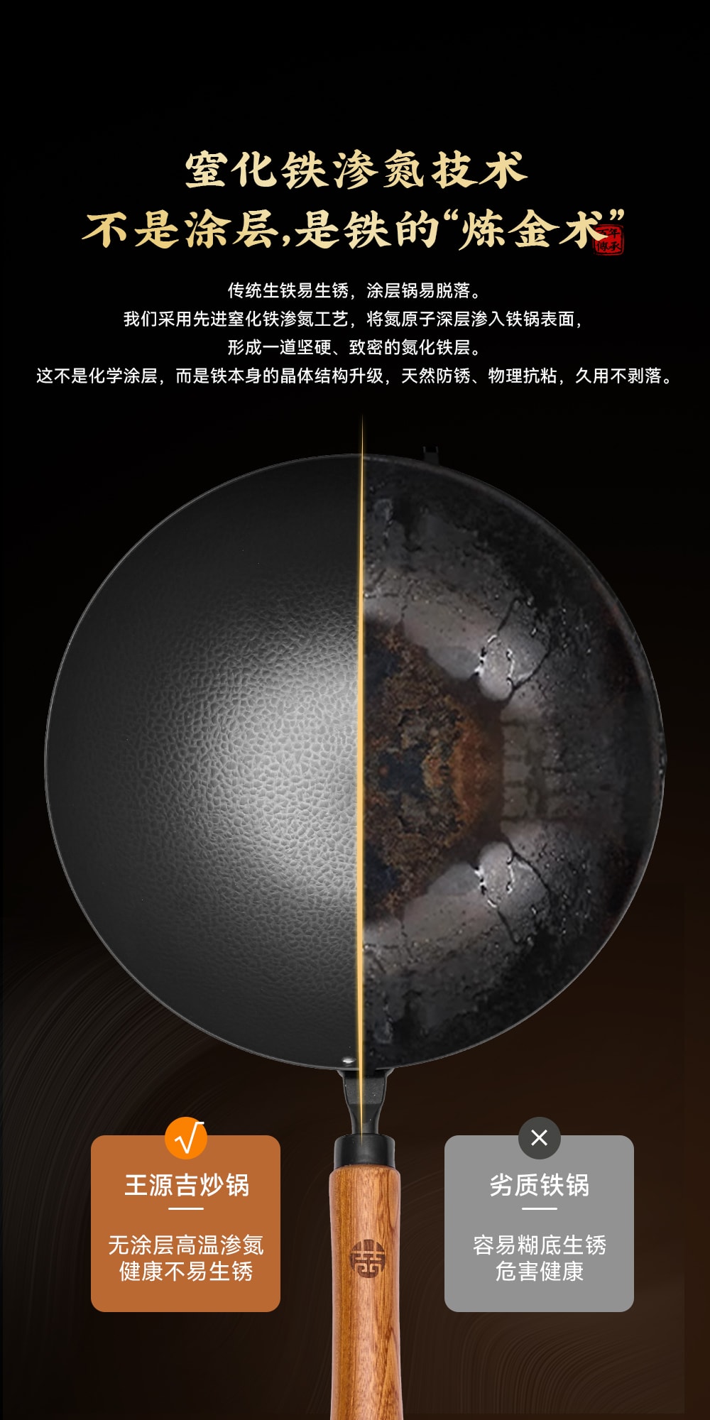 🔥历史低价🔥王源吉 【手工锻打越用越不粘】 28CM手工锻打精铁锅 赠 清洁套装 圆底 燃气灶/明火可用