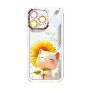 Cute kitten iPhone case, sunflower cat, white, for iPhone 17, 1 piece