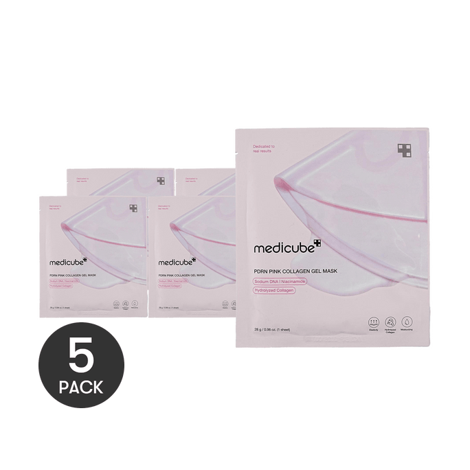 韩国MEDICUBE美蒂秋芙 粉红胜肽胶原蛋白凝胶面膜 三文鱼PDRN美白去皱双效 5片入 改善眼周细纹法令纹川字纹 紧致提拉 细滑嘭弹