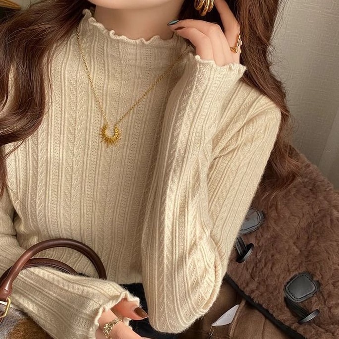 【中國直郵】 奢笛熊 早秋冬季新款時尚內搭 修身顯瘦半高領打底毛衣針織衫 燕麥色 L