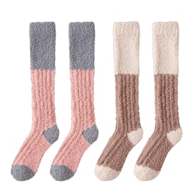 【中国直邮】 HSPM 新款冬季加厚保暖居家睡眠男女同款珊瑚绒小腿袜 组合六:樱粉+棕色 F