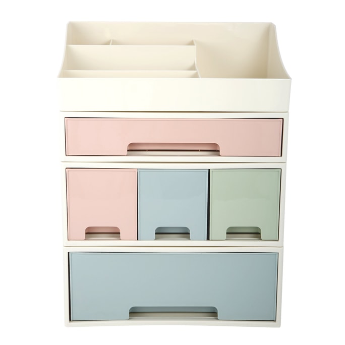 Storage Box for Medicines Cosmetics Stationery  Detachable 4-Lay Storage Box  [TCEF] 5 Drawers  5 Slots  Green Blue Pink