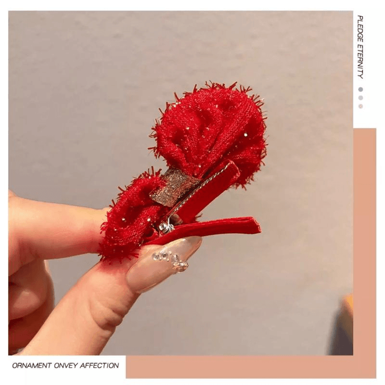 【中国直邮】 西坞 宁舟喜庆红色蝴蝶结头饰新年儿童配饰碎发小夹子发卡亮片福字蝴蝶结3.5-6cm*8件 3