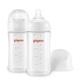 【超值買贈】日本PIGEON貝親 奶瓶新生兒玻璃奶瓶寬口徑 自然實感仿母乳第3代 240ML (2個裝) 配2個M奶嘴 (3-6個月)