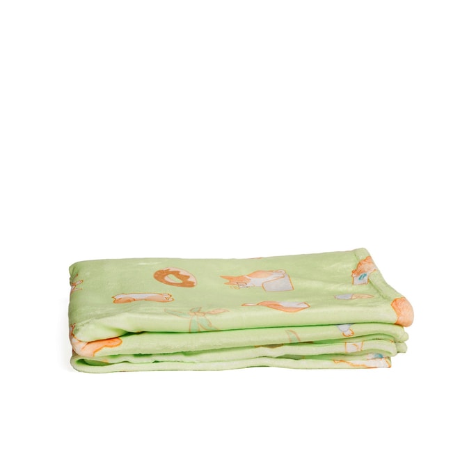 Petorama超柔軟法蘭絨可愛柯基印花毛毯-綠色