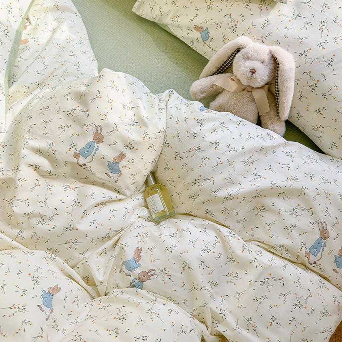【中國直郵】Lullabuy 彼得兔碎花純棉三件套四季居家床品套裝床單被套枕頭套 Twin Size