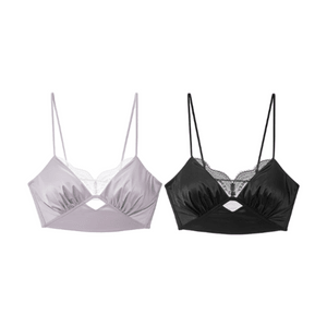French Lace Bralette Obsidian Black + Misty Purple 2pcs, Size L—Thin Seamless
