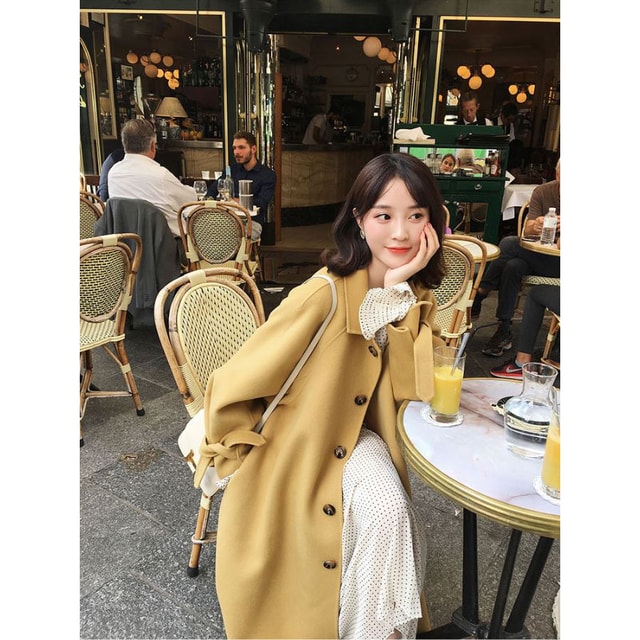 2019 Fall/winter Hepburn Style Wool Coat Yellow/S - Yamibuy.com