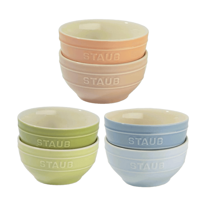 法國STAUB琺寶 陶瓷飯碗套裝 家用湯麵碗 馬卡龍色系碗 6件套裝 4.75"