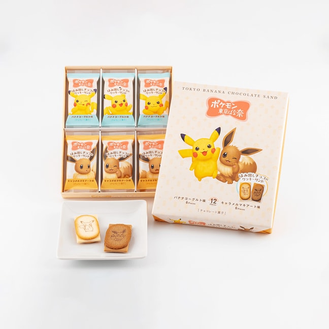日本伴手礼首选 TOKYO BANANA东京香蕉蛋糕 联名限定 东京香蕉×POKEMON 皮卡丘&伊布 原味+巧克力芝士夹心饼干 12枚入