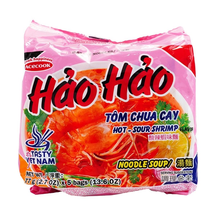 Hao Hao Instant Noodles, Tom Chua Cay Hot Sour Shrimp Flavor, 2.7 oz*5 Bags 9