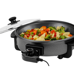 12 Inch Electric Skillet and Frying Pan with Nonstick Coating, 1400W Power, Adjustable Temperature Control, Tempered Glass Lid with Vent