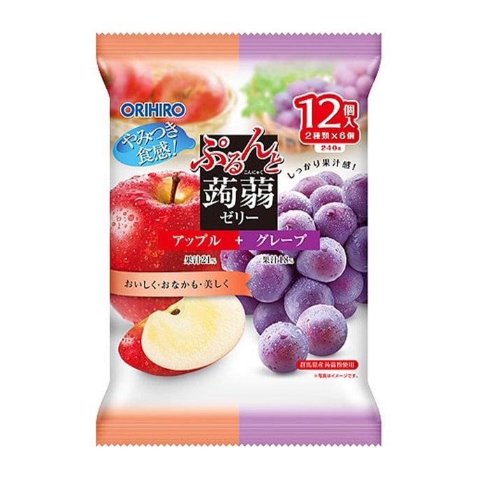 【日本直邮】ORIHIRO立喜乐 蒟蒻果冻12个/袋 低卡健康果汁果冻苹果葡萄
