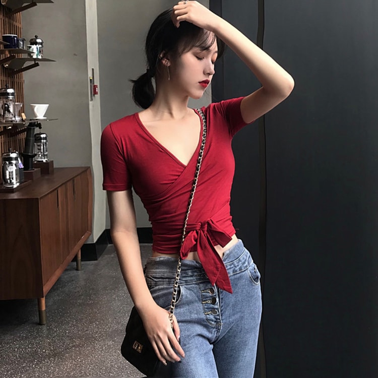 中国ダイレクトメール韓国スタイル夏スリム V ネックセクシーな 中国ダイレクトメール韓国スタイル夏スリム V ネックセクシーな