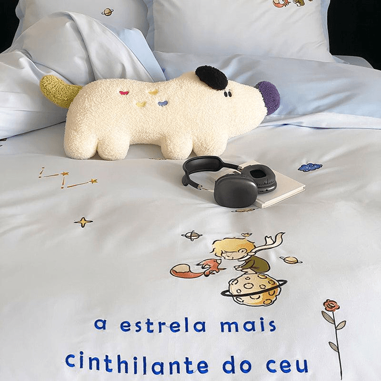 【中国直邮】Lullabuy 小王子100S长绒棉陶瓷磨毛床上三件套床上用品(床单*1+被套*1+枕套*1)Twin Size-蓝色 3