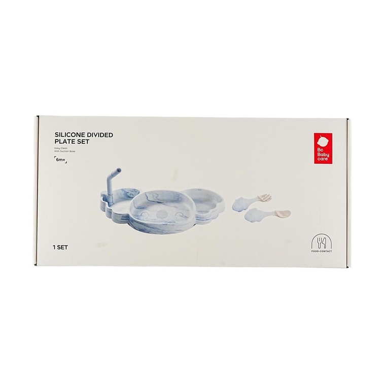 BC BABYCARE 베이비 3-in-1 실리콘 식기 세트(스푼, 포크, 빨대 포함, 블루) 5